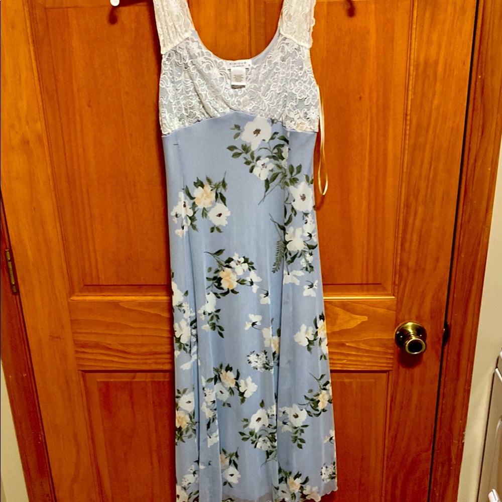 Floral Lace-Top Blue Dress